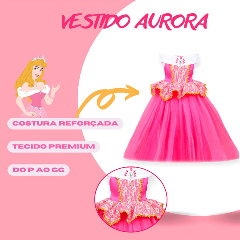 Fantasia Vestido Infantil Bela Adormecida Princesa Aurora
